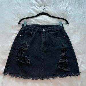 Shein Black Denim Distressed Mini Skirt NWOT